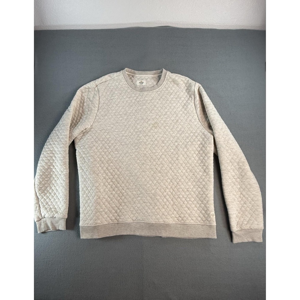 Marine‎ Layer Sweatshirt Mens 2XL Beige Quilted Crew Neck Pullover Knit Diamond